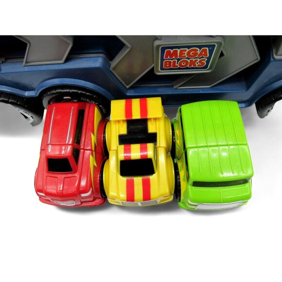 MEGA BLOKS Tiny n Tuff 2005 3 Cars and Vehicle Carrier Transport Truck 16" - Picture 3 of 12